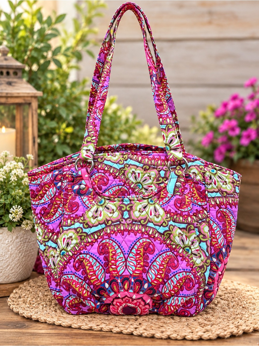 Vera Bradley Glenna Quilted Shoulder Bag Resort Medallion Pink Paisley Tote